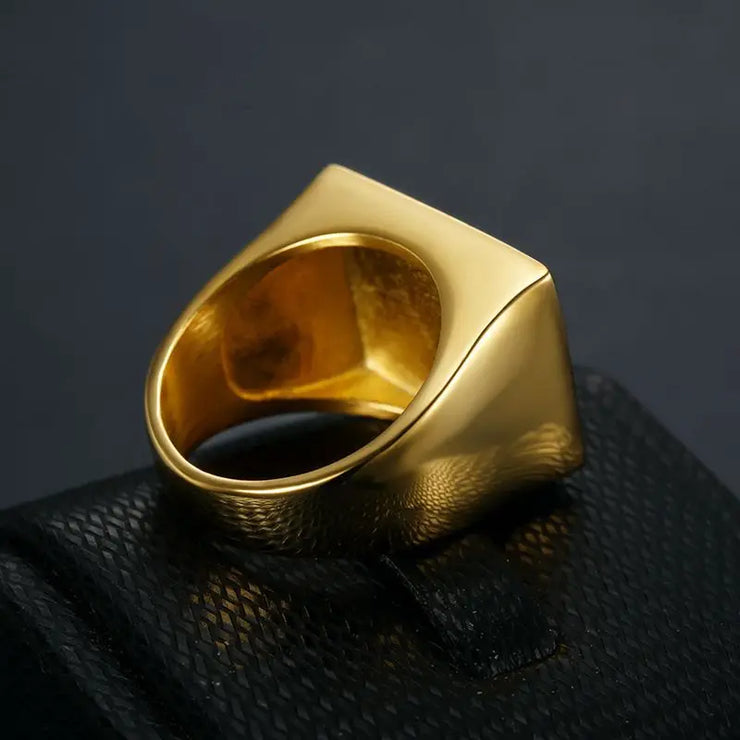 LUXARY STAINLESS STEEL GOLD PLAITED SQUARE RING