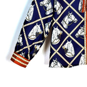 Luxury Imitation Silk Horse Deep Blue Long Sleeves Shirt