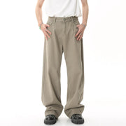 VINTAGE  STYLE MID HIGH SUMMER VERSATILE WIDE LOOSE JEANS