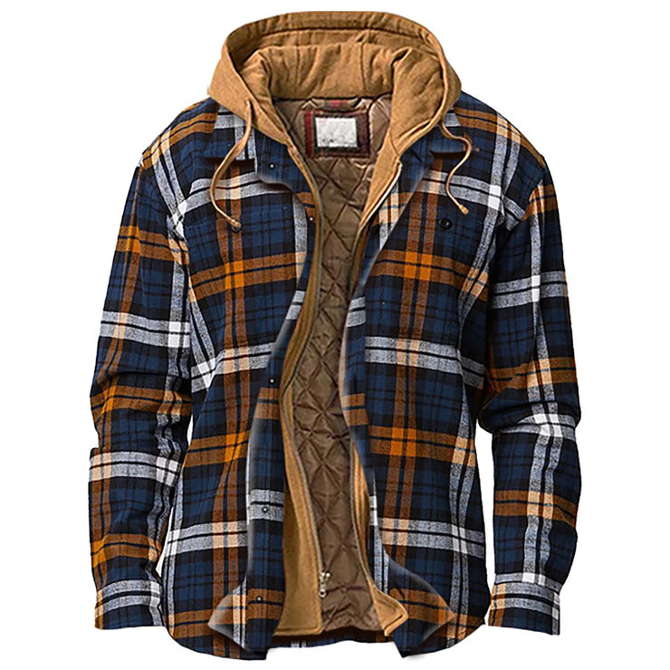 Men's Quilted Lined Button Down Plaid Shirt