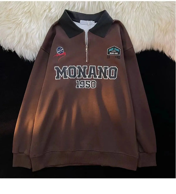 Casual POLO Collar Embroidered Long Sleeve Sweatshirt