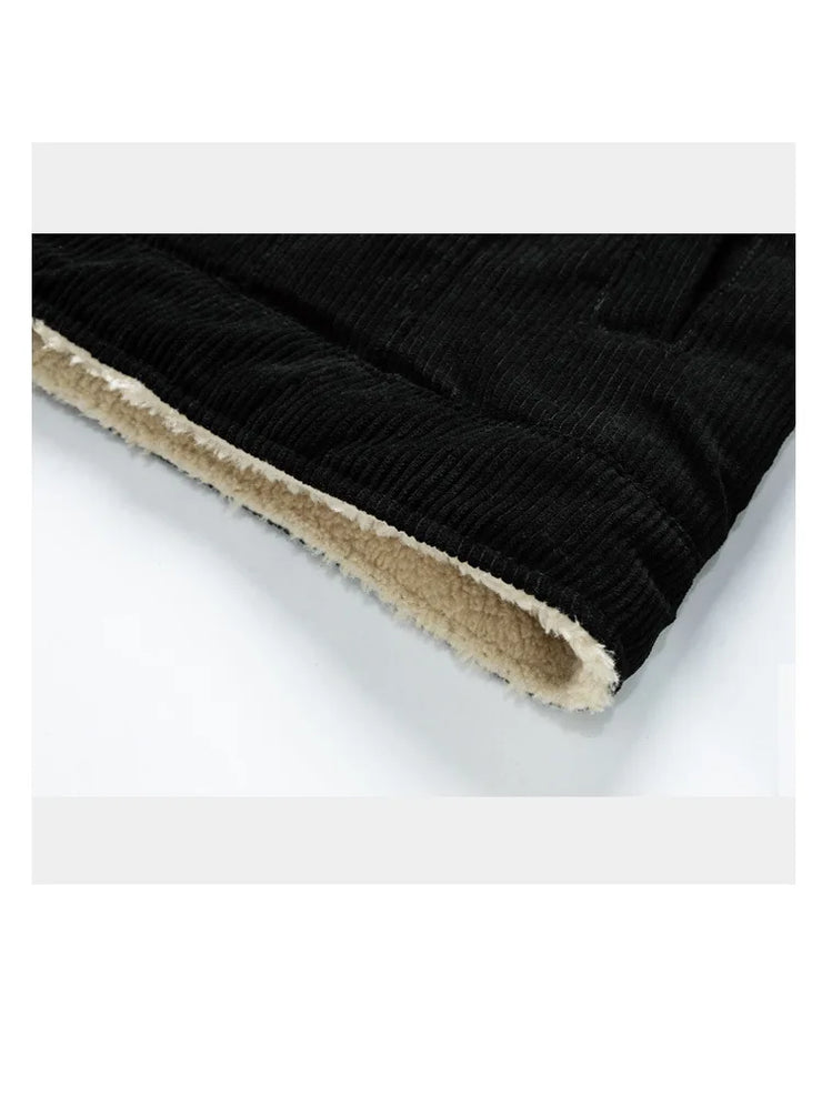 Men's Fleece Collar  Button Warm Cushion Corduroy Jacket