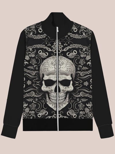 Gothic skull 3d pattern zip up bomber jacket
