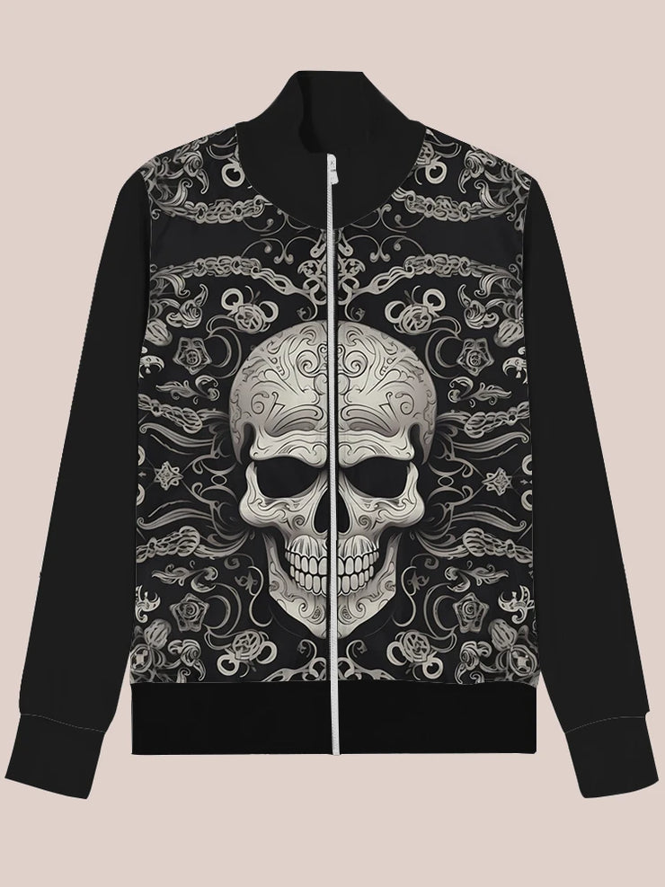 Gothic skull 3d pattern zip up bomber jacket