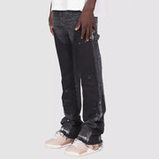 European and American Fashion Workwear Elastic Patchwork Denim