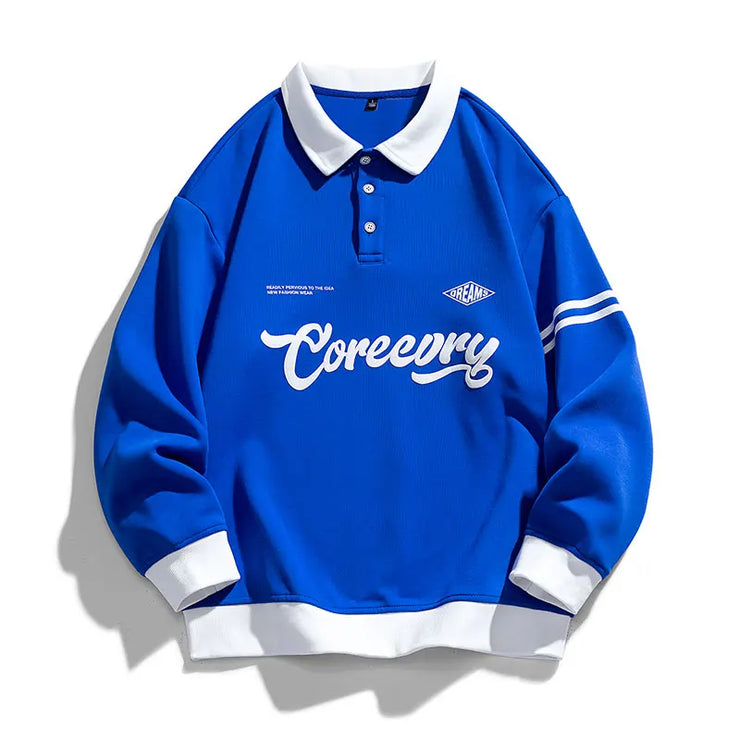 Men Oversized Contrasting Colors Lapel Sweatshirt