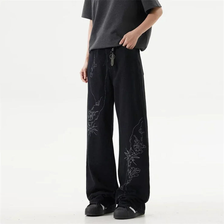 New Goth Vintage streetwear Embroidered Baggy Jeans