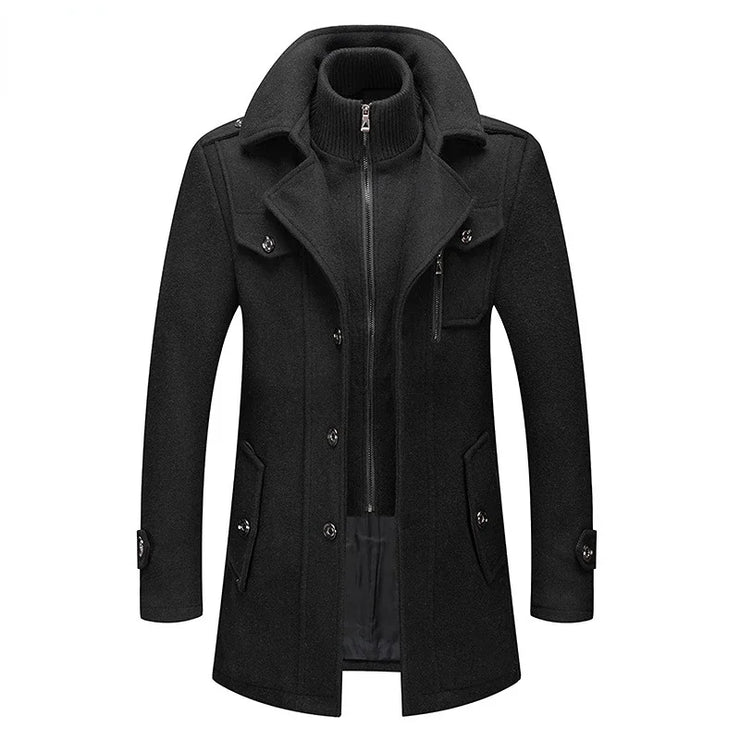 Thickended Men's Wool Blend Winter Double Collar jacket
