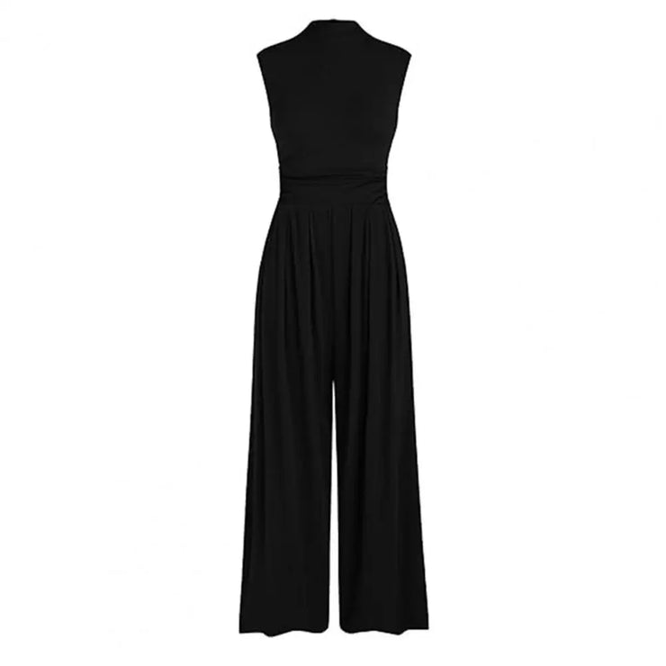Women Sleeveless Half-High Collar Jumpsuit