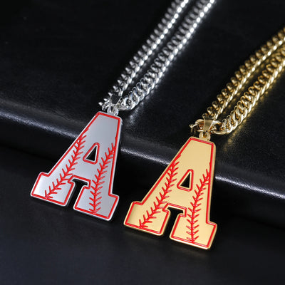Alphabet A Baseball Pendant Necklace
