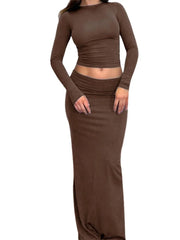 O-NECK LONG SLEEV SPRING TWO PIECE  SET OF SKIRT