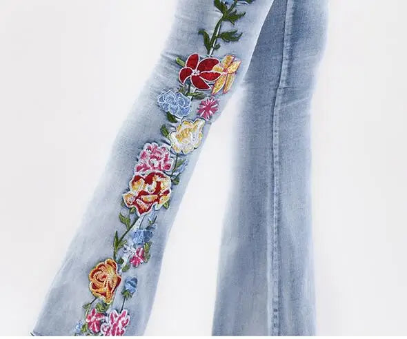 Luxury flora Embroidered Flared Denim
