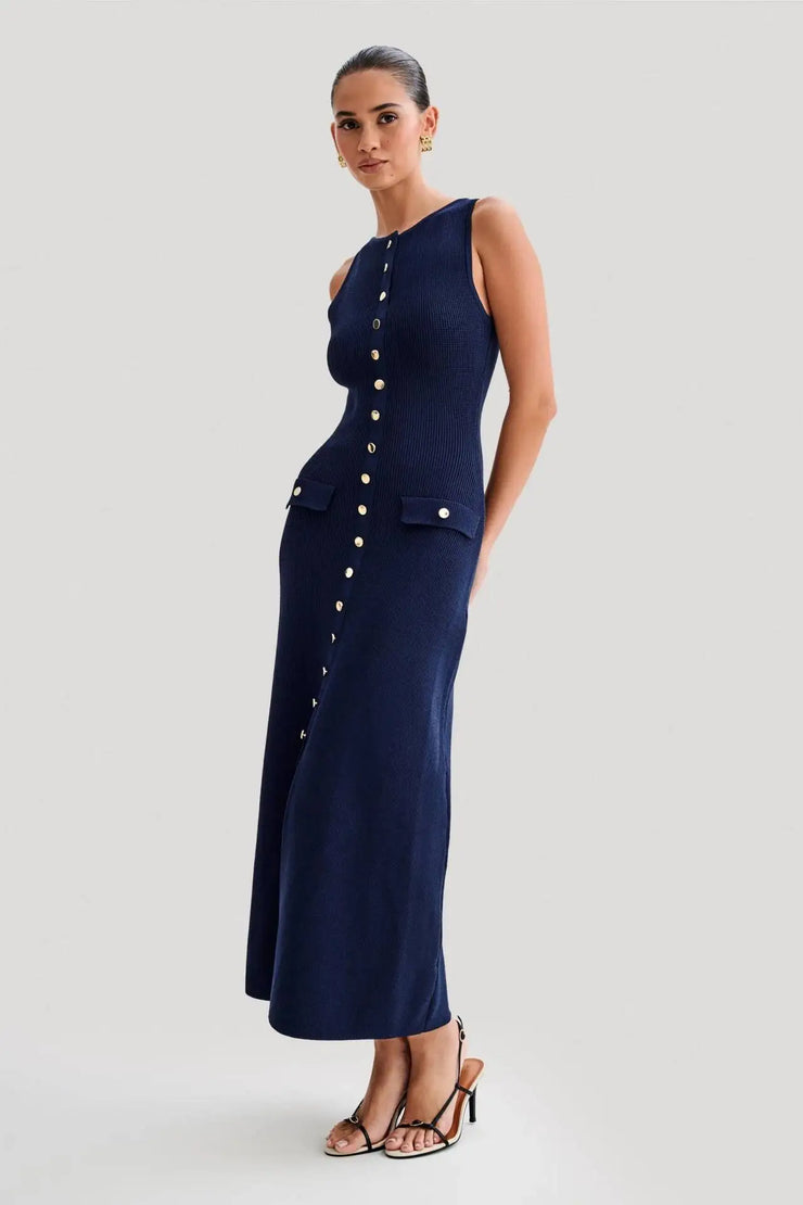 Women's Elegant Knitted Single Breasted Long Dress