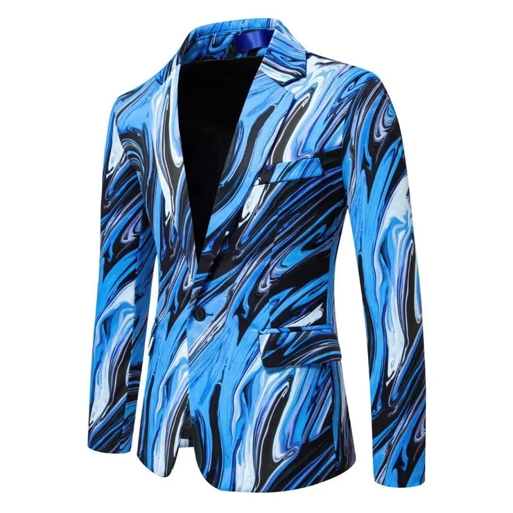New Men's Fashionable Colored Printed Single Button Jacket