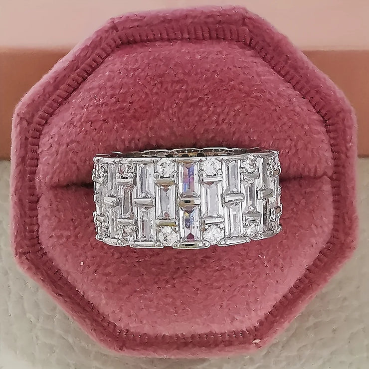 Trendy White Diamond Rectangle Fashion Ring