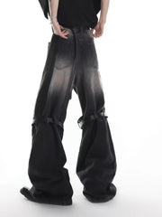 High Street Niche Design Wide Leg Washed Jeans ( UNISEX )