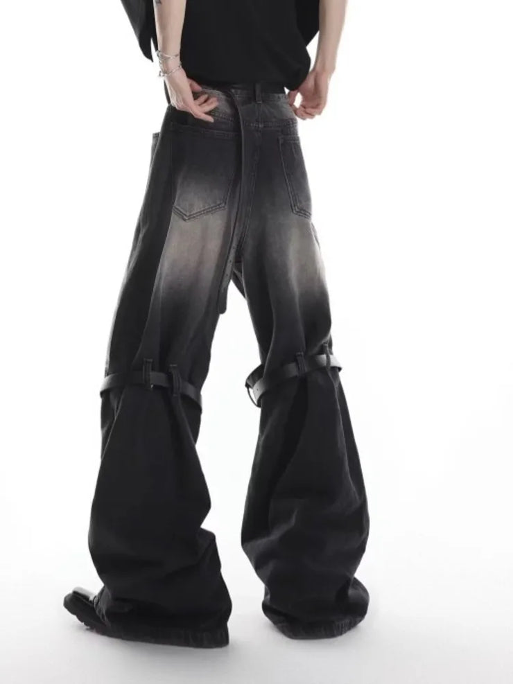 High Street Niche Design Wide Leg Washed Jeans ( UNISEX )
