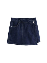 Women's Short Flip Collar Slim fit denim Top Asymmetric Denim