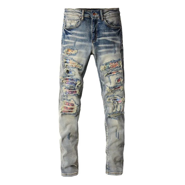 American High Street Ripped and Patchwork Jeans