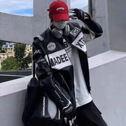 American Retro Leather Racing Zipper jacket