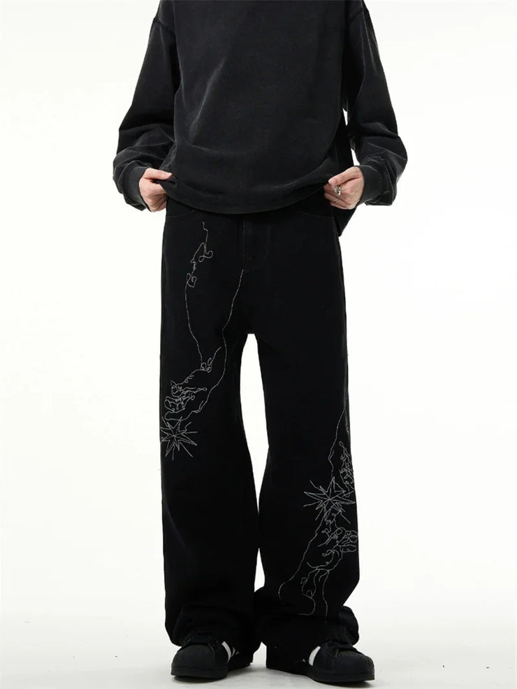 New Goth Vintage streetwear Embroidered Baggy Jeans