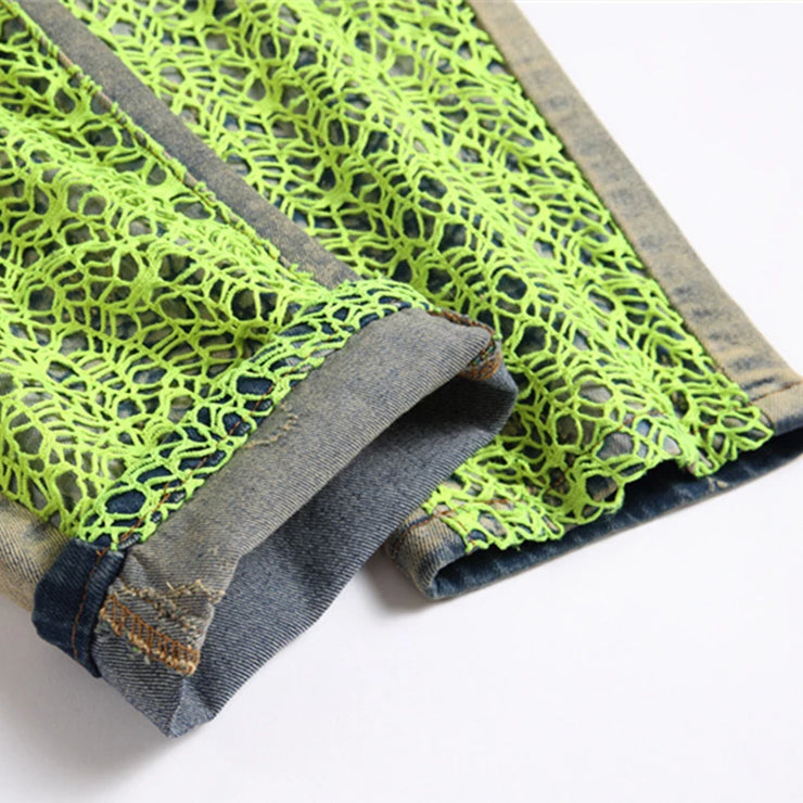 Street Green Spiderweb Embroidered Jeans