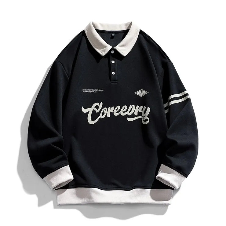 Men Oversized Contrasting Colors Lapel Sweatshirt