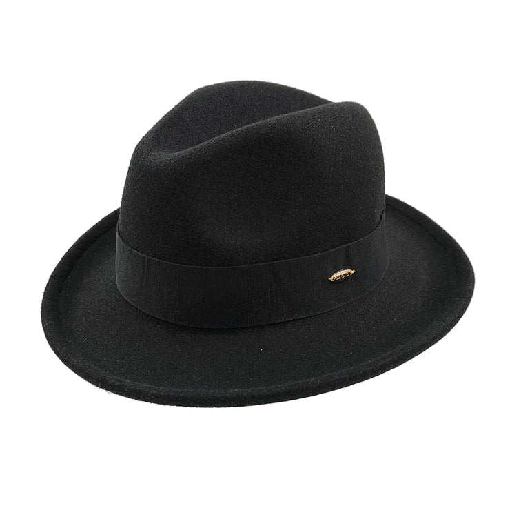Retro Feather Fedoras Felt Wide Brim Jazz Cap