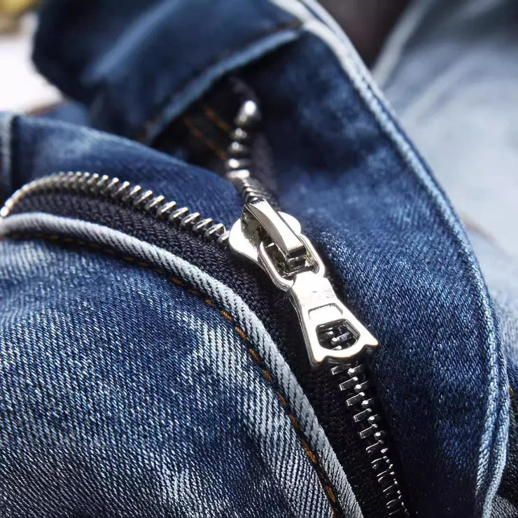 Blue Eyed Snake Embroidery Street Style Jeans