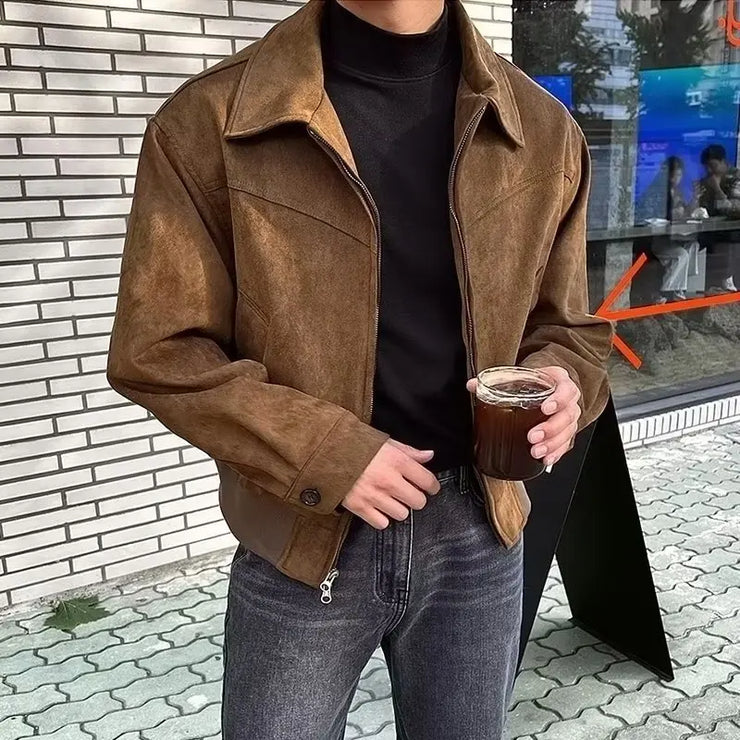 Retro Brown Coffee Suede Jacket For Men