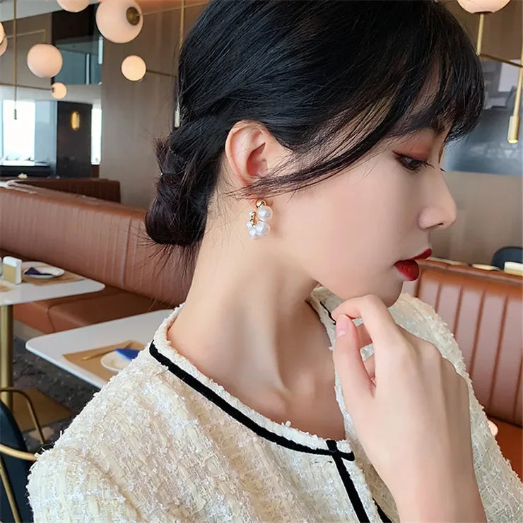 Gold Color Hoop Imitation Pearl C Shape Earrings