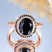 LUXARY BLACK ZIRCON STONE OVAL RING