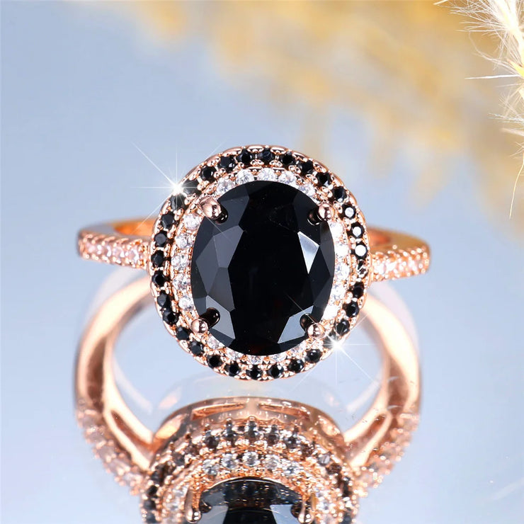 LUXARY BLACK ZIRCON STONE OVAL RING