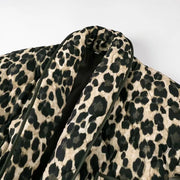 RETRO GREEN BLACK LEOPARD PRINT LAPEL QUILTED COAT