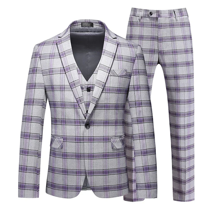 luxury Men's Striped Plaid suit (Jacket +Pants+ Vest)