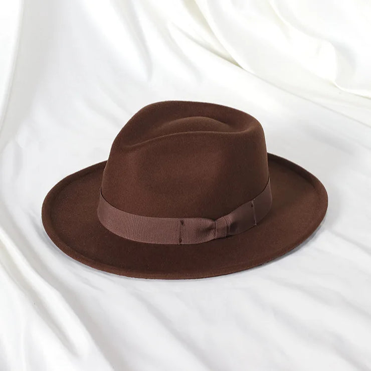 Retro Feather Fedoras Felt Wide Brim Jazz Cap