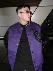 Retro Hip Hop Eagle Pattern Embroidery Splicing Jacket