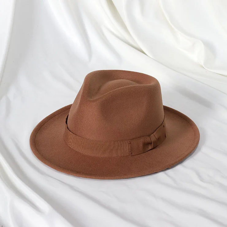 Retro Feather Fedoras Felt Wide Brim Jazz Cap