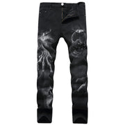 Black Wolf Pattern Printed Punk Straight denim