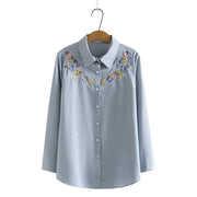 WOMEN'S CHEST EMBROIDERY FLOWER LONG COTTON SLEEVE
