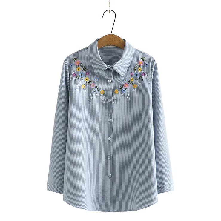 WOMEN'S CHEST EMBROIDERY FLOWER LONG COTTON SLEEVE