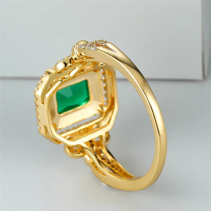 Luxury Crystal Green Zircon Square Stone Ring