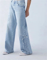Women's Butterfly Embroidery Vintage High Street Denim