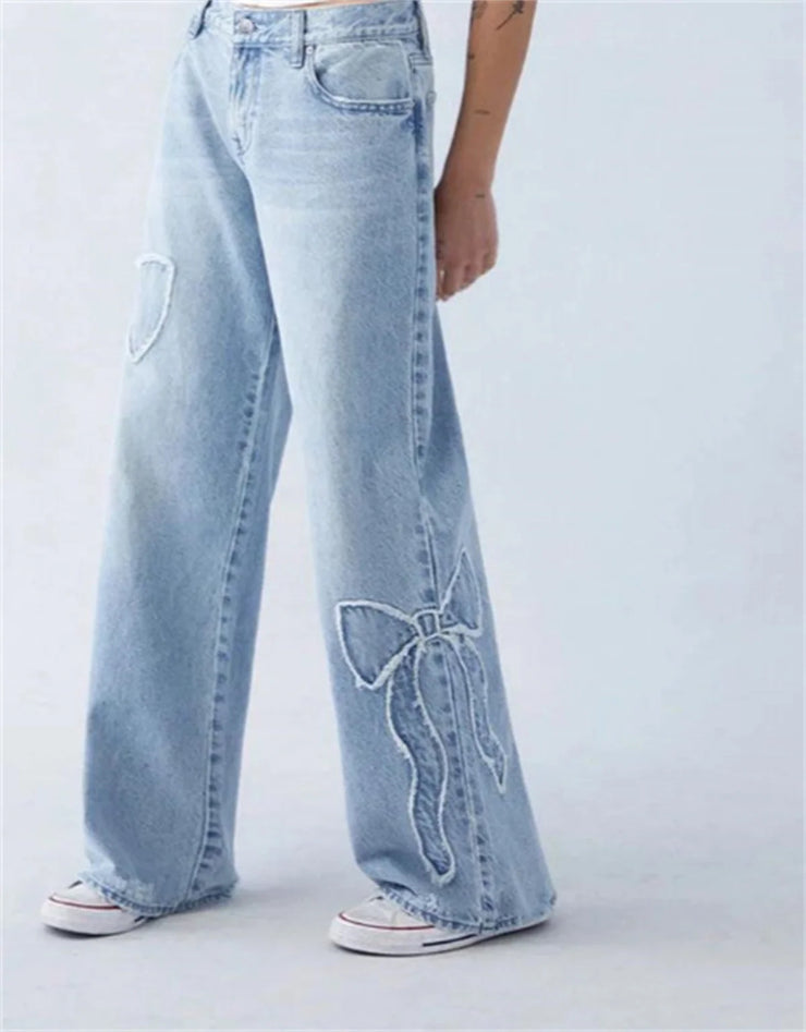 Women's Butterfly Embroidery Vintage High Street Denim