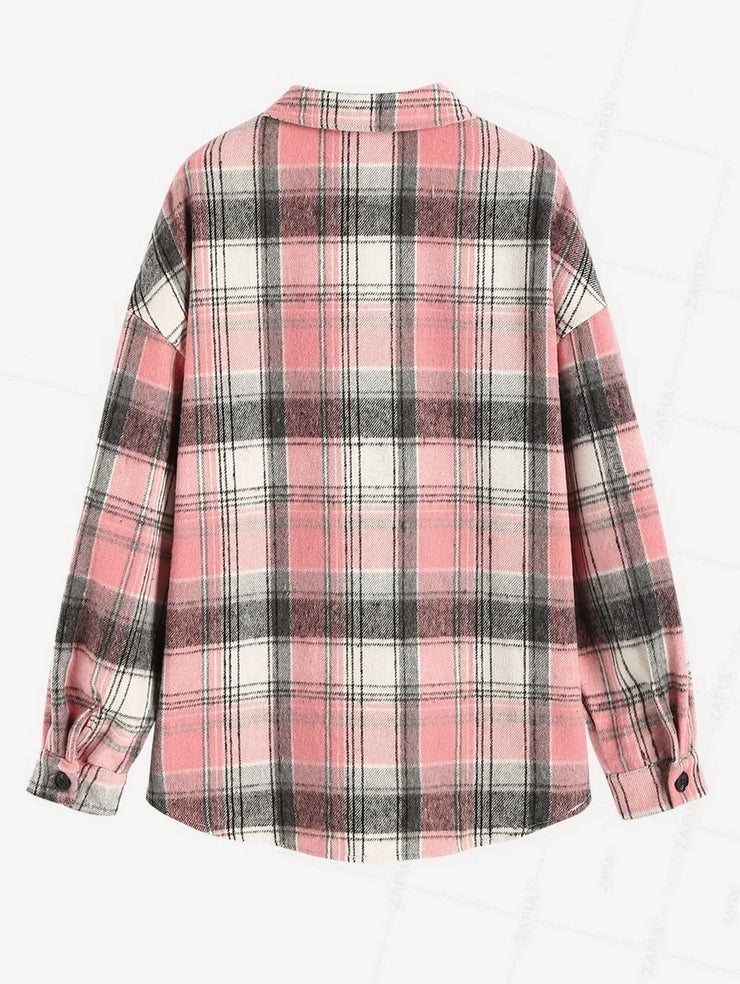 ZAFUL VINTAGE PLAID PATTERN SINGLE BREASTED WOOL BLEND SHIRT