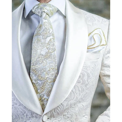 Luxury White Jacquard one button slim fit suit