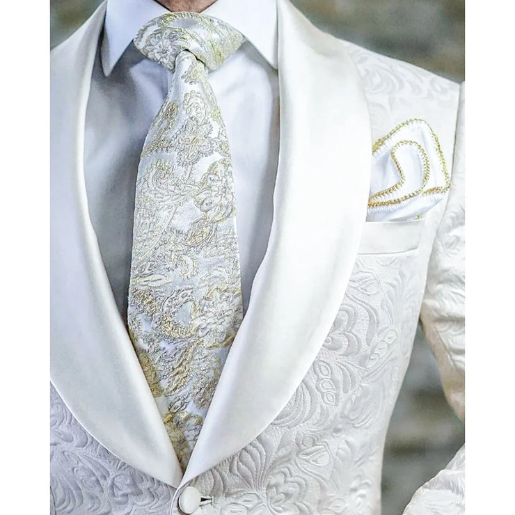 Luxury White Jacquard one button slim fit suit