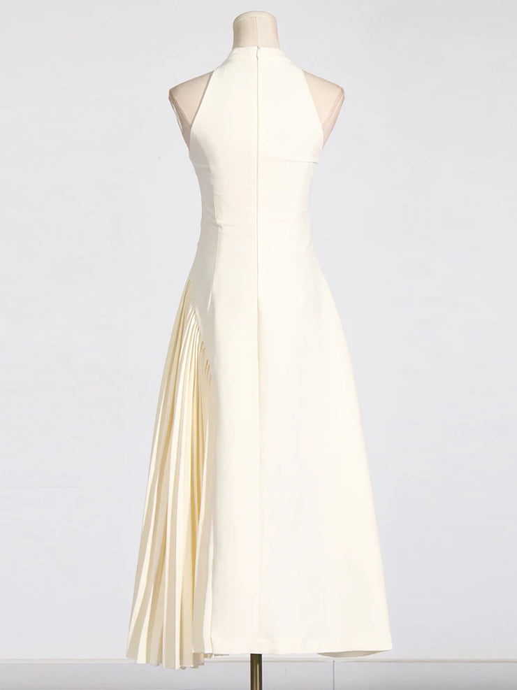 Luxury Solid Hollow Out Patchwork Folds Elegant Dress