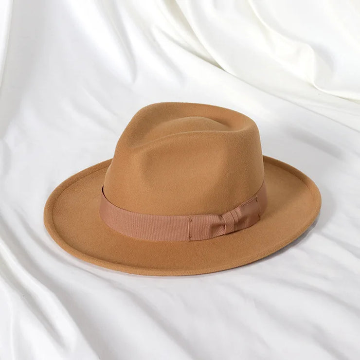 Retro Feather Fedoras Felt Wide Brim Jazz Cap