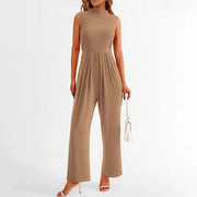 Women Sleeveless Half-High Collar Jumpsuit
